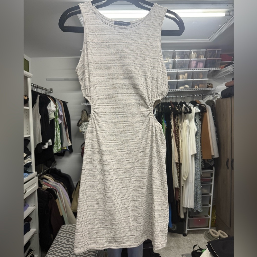 Caution To The Wind Light Gray Striped Mini Dress xs/s